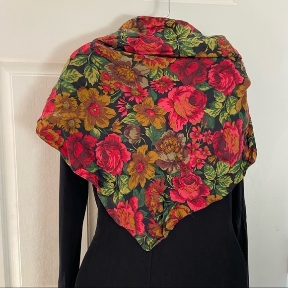 Walker and Lane square scarf in glorious floral with jewel tones. Versatile gem. - Picture 3 of 3